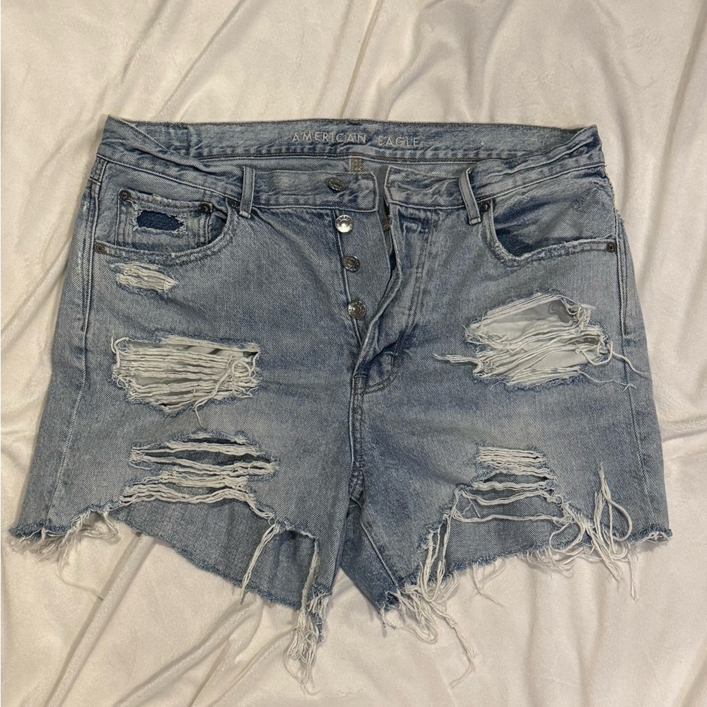 American Eagle Outfitters Light Blue Distressed Jean Shorts
